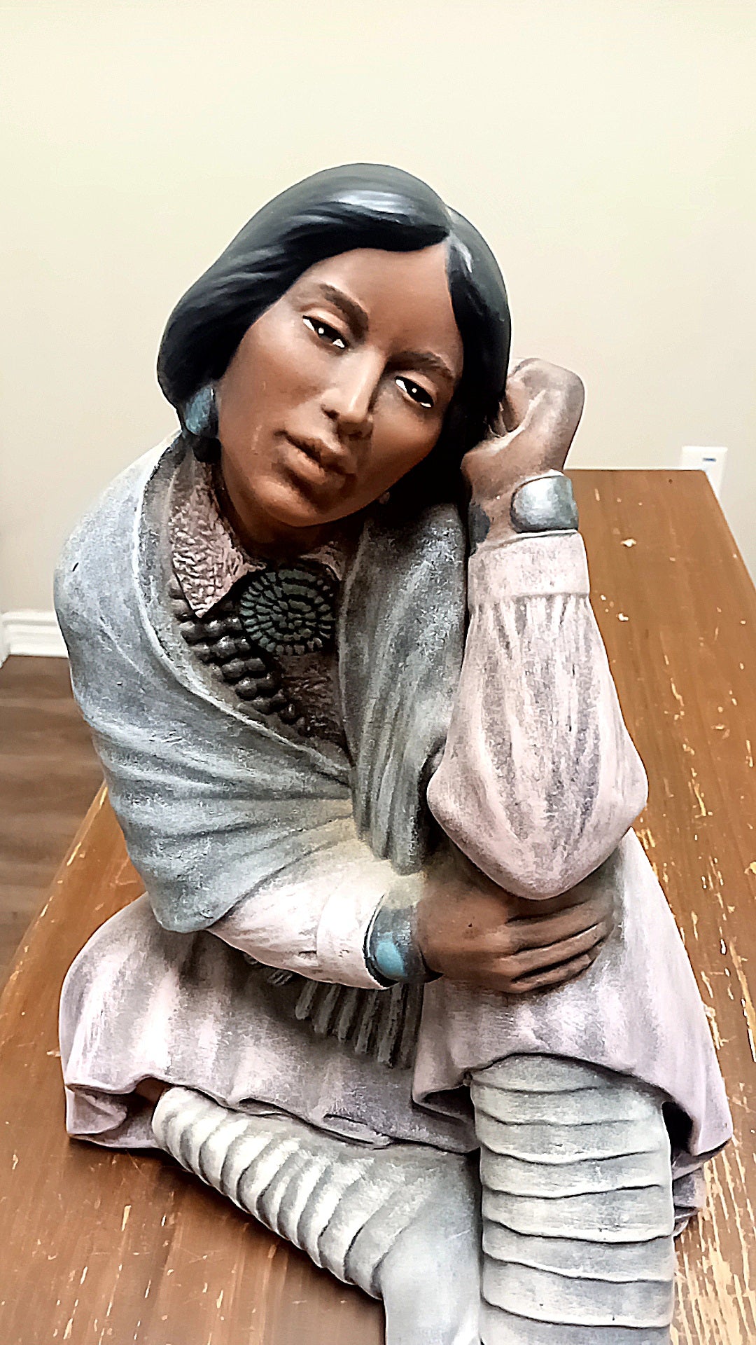 Vintage Native American Woman Handpainted Ceramic Figurine