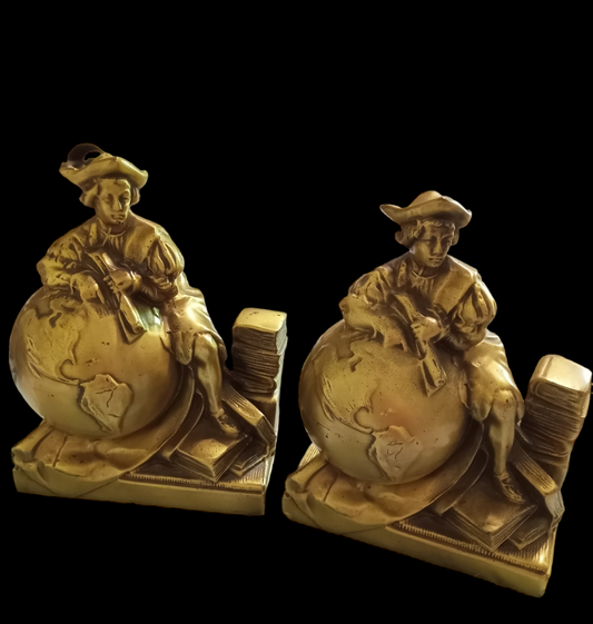 Vintage Brass Bookends Christopher Columbus