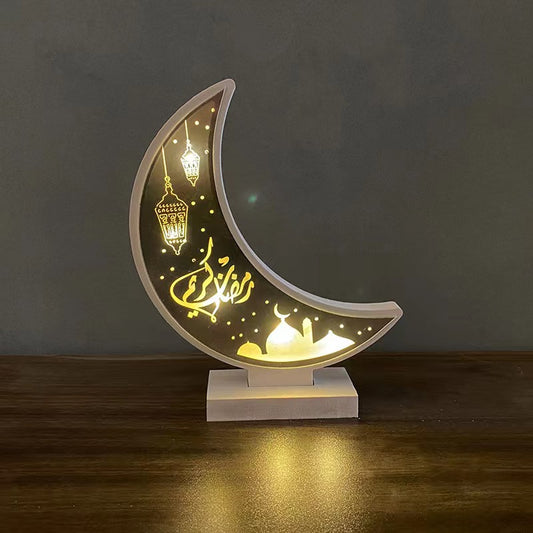 Cross-border new Middle East festival eid moon decoration ornaments led agley wood crafts Ramadan